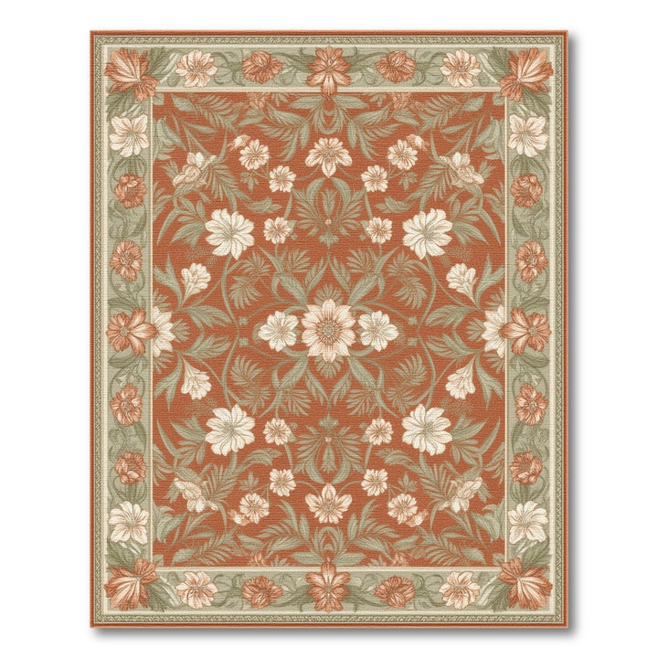 Red Floral Vintage Area Rug