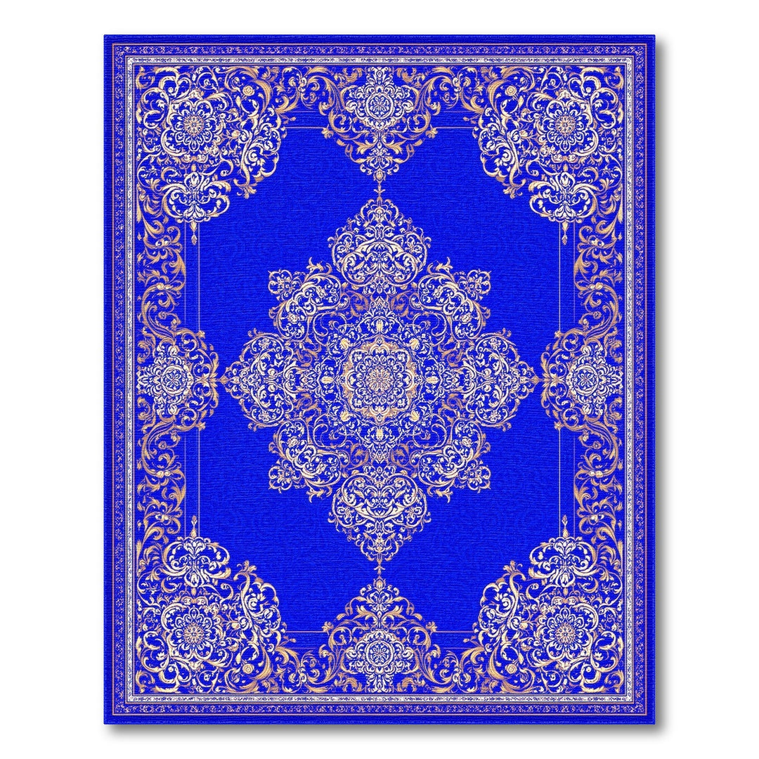 Blue and Teal Blue Gold Traditional Persian Area Rug