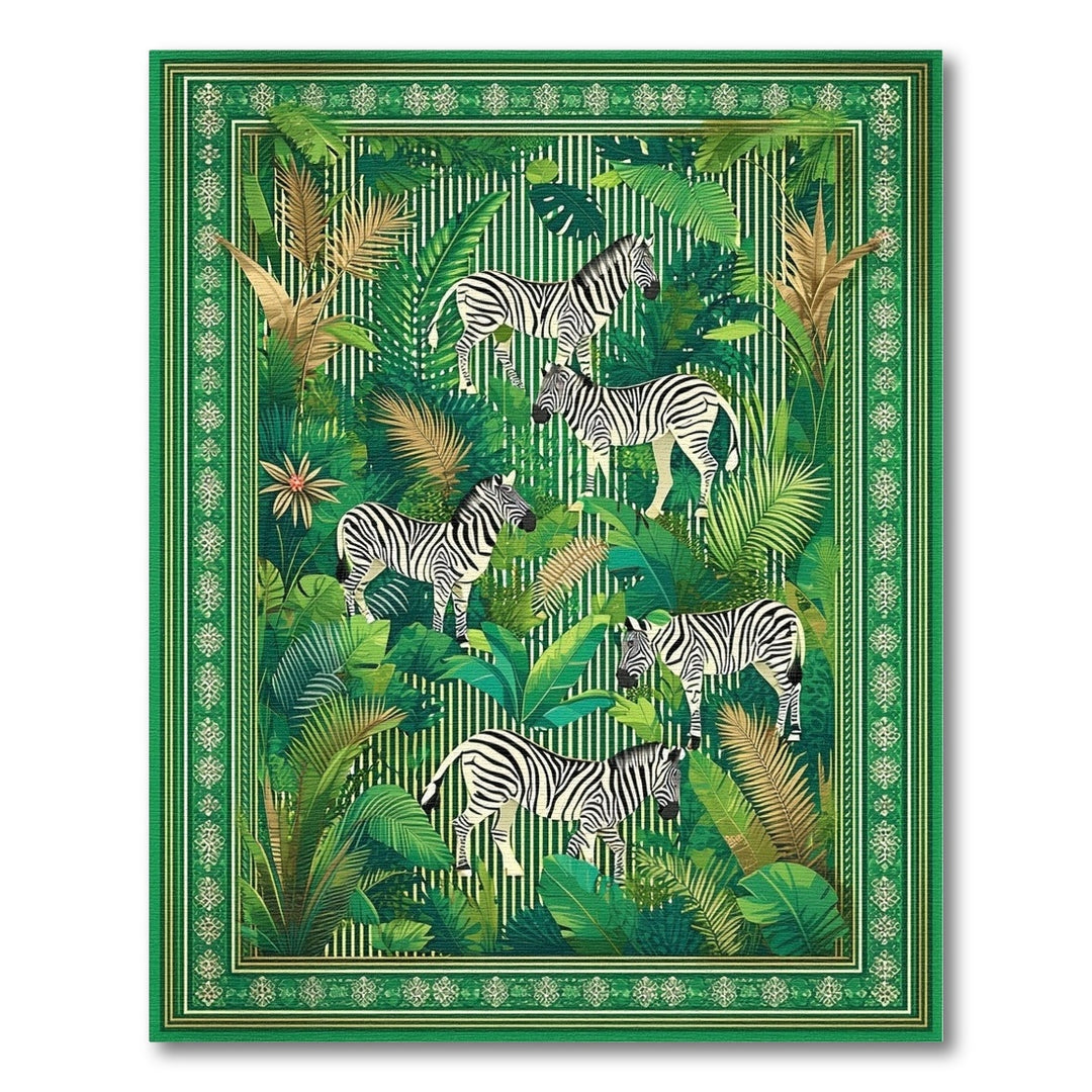 Green Zebra Jungle Washable Area Rug