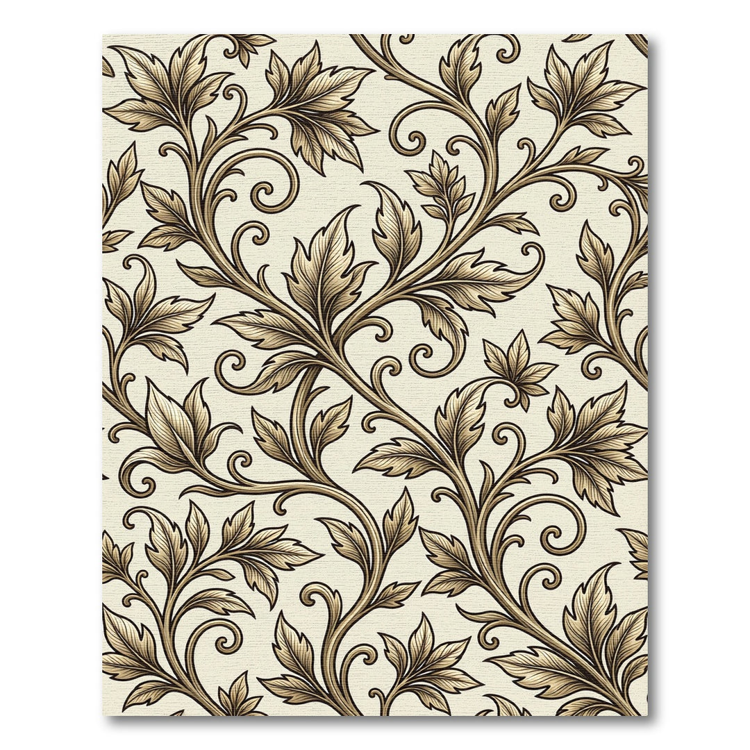 Elegant Golden Leaf Scroll Rug
