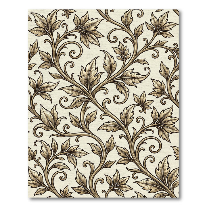 Elegant Golden Leaf Scroll Rug