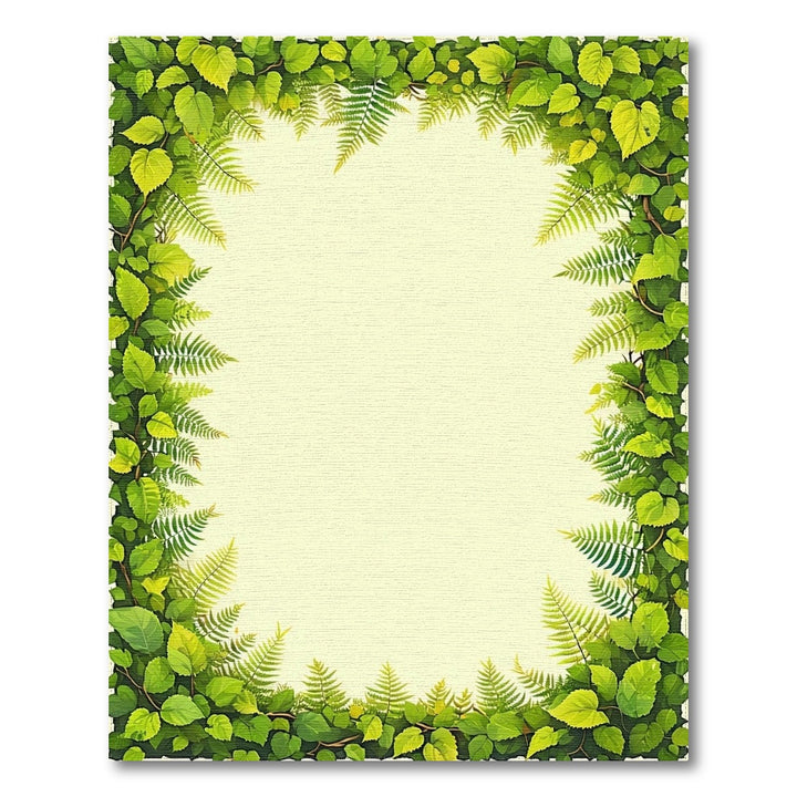 Lush Green Fern Leaf Border Area Rug