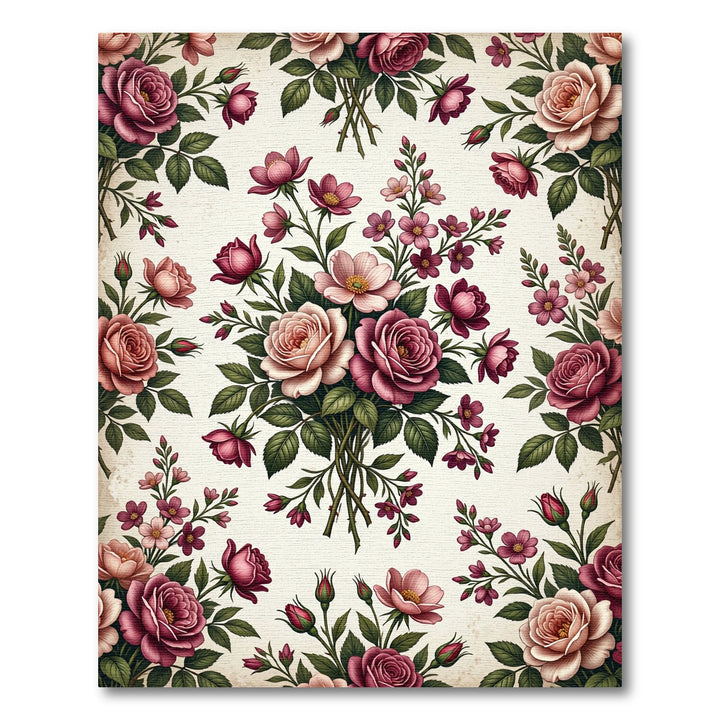 Vintage Burgundy Rose Botanical Flourish Rug