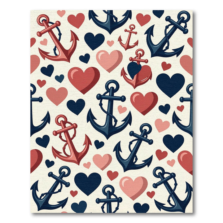 Nautical Red Navy Heart Anchor Repeat Rug