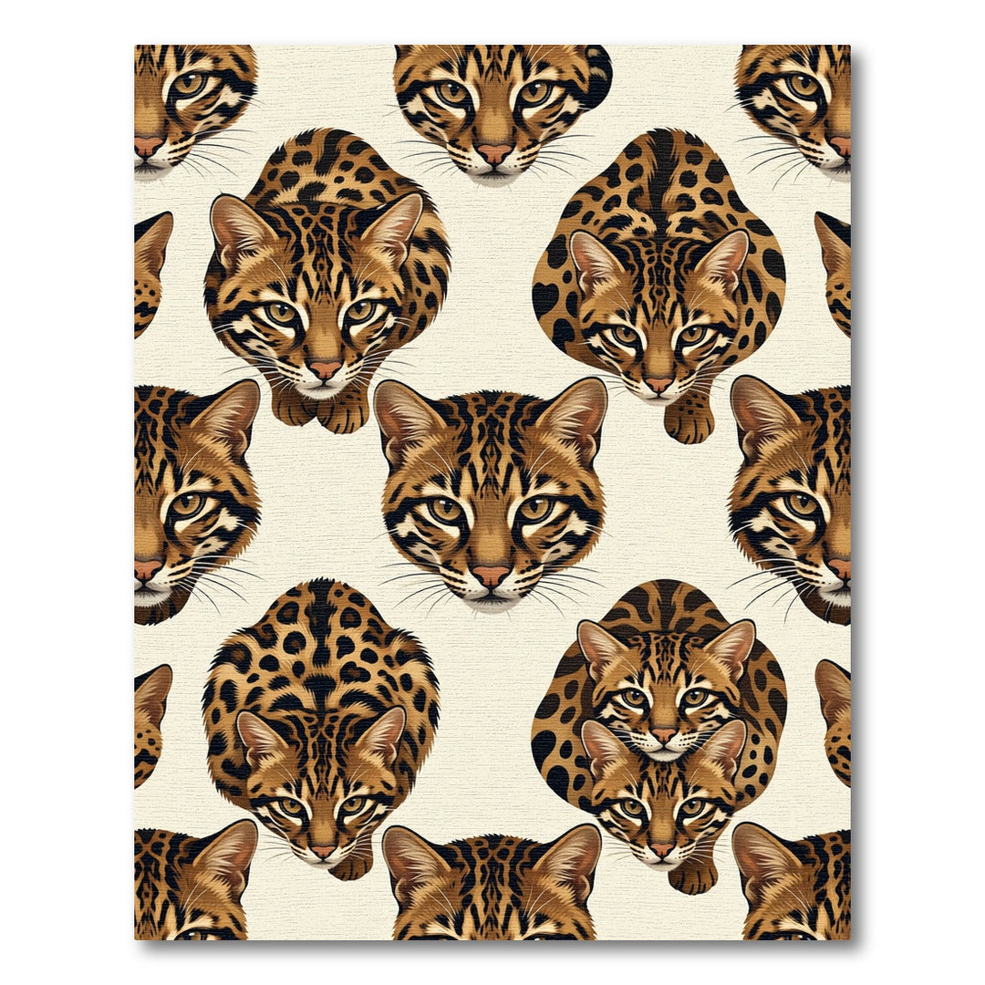 Spotted Ocelot Cat Faces Rug