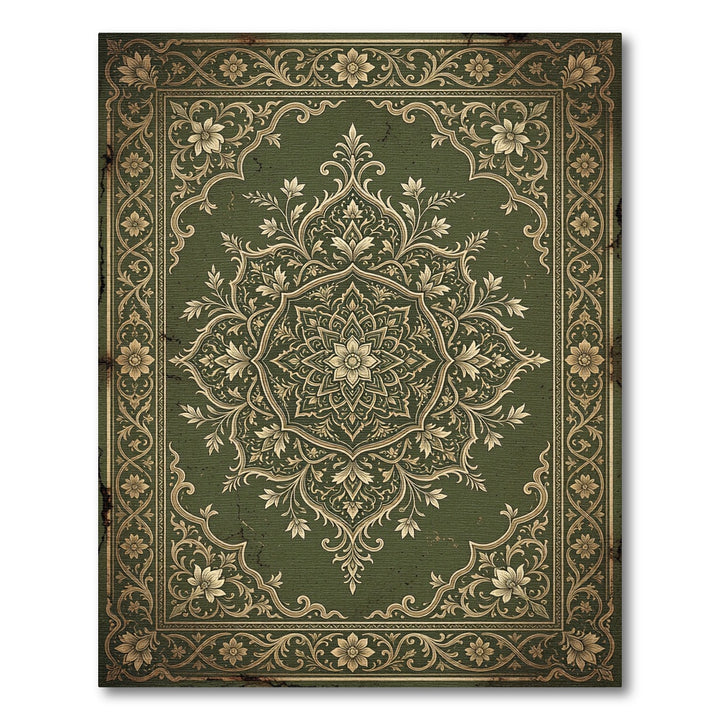 Ornate Emerald Floral Mandala Rug