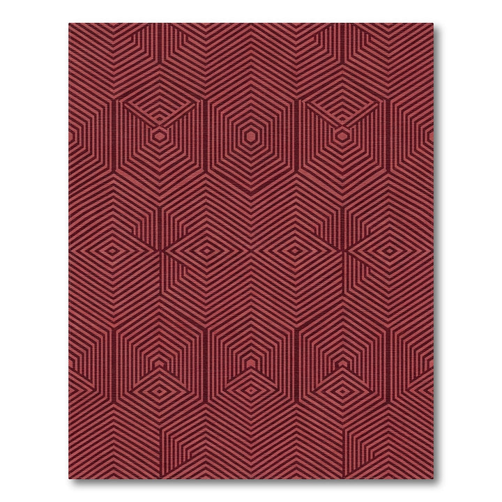 Modern Deep Red Geometric Hexagon Rug