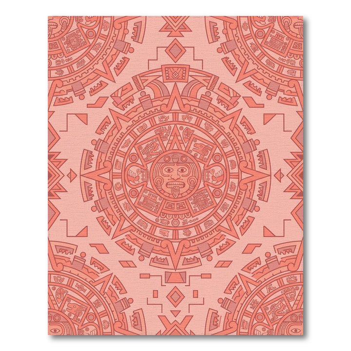 Coral Sunrise Mesoamerican Sun Stone Rug