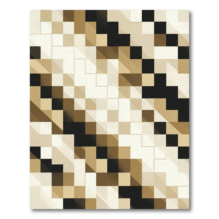 Geometric Squares Of Gold And Black Rug