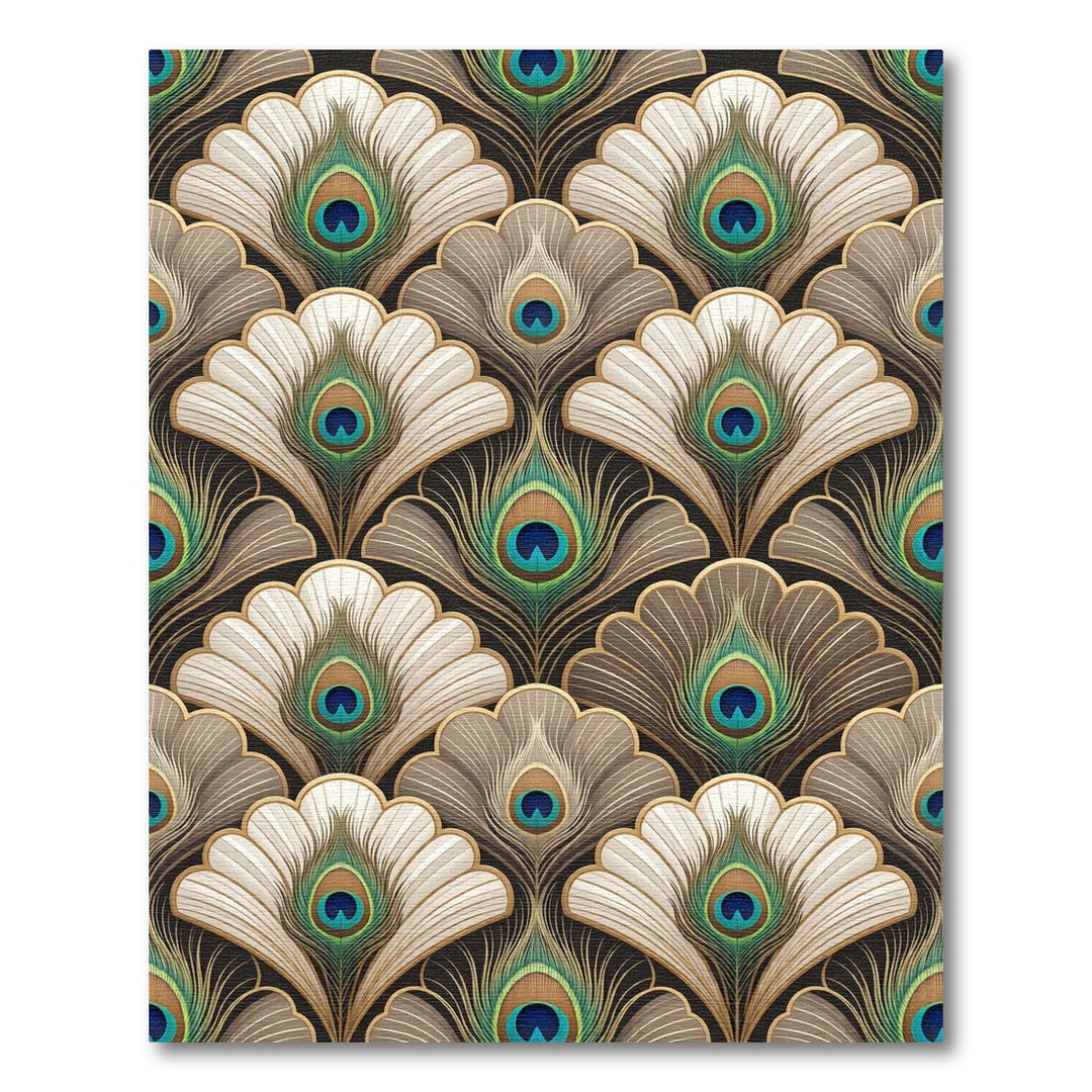 Elegant Teal Peacock Feathers Art Deco Rug