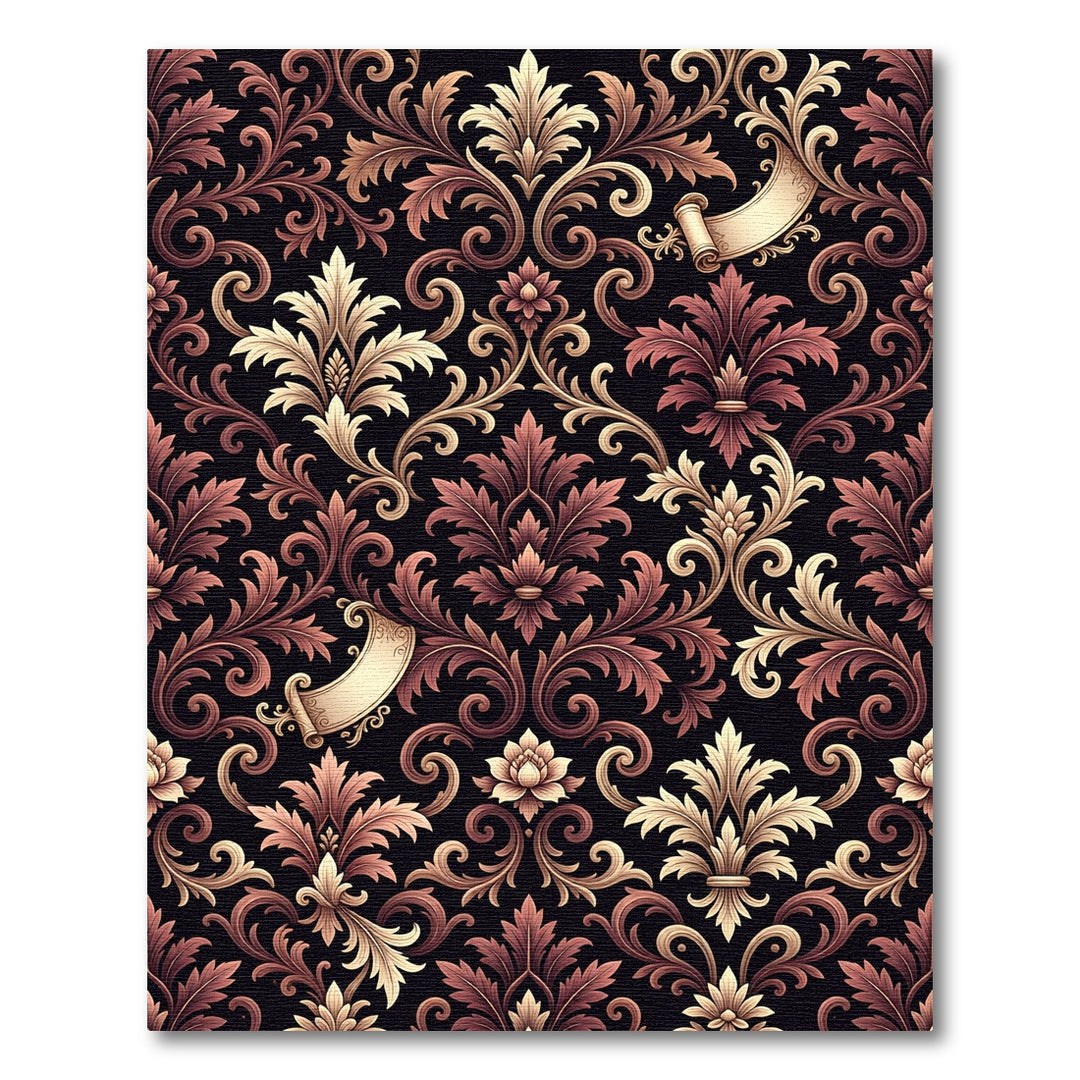 Elegant Burgundy Gold Scrollwork Rug