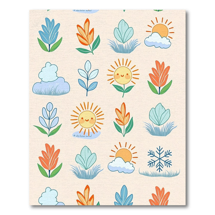 Cute Floral Sun Cloud Snowflake Rug