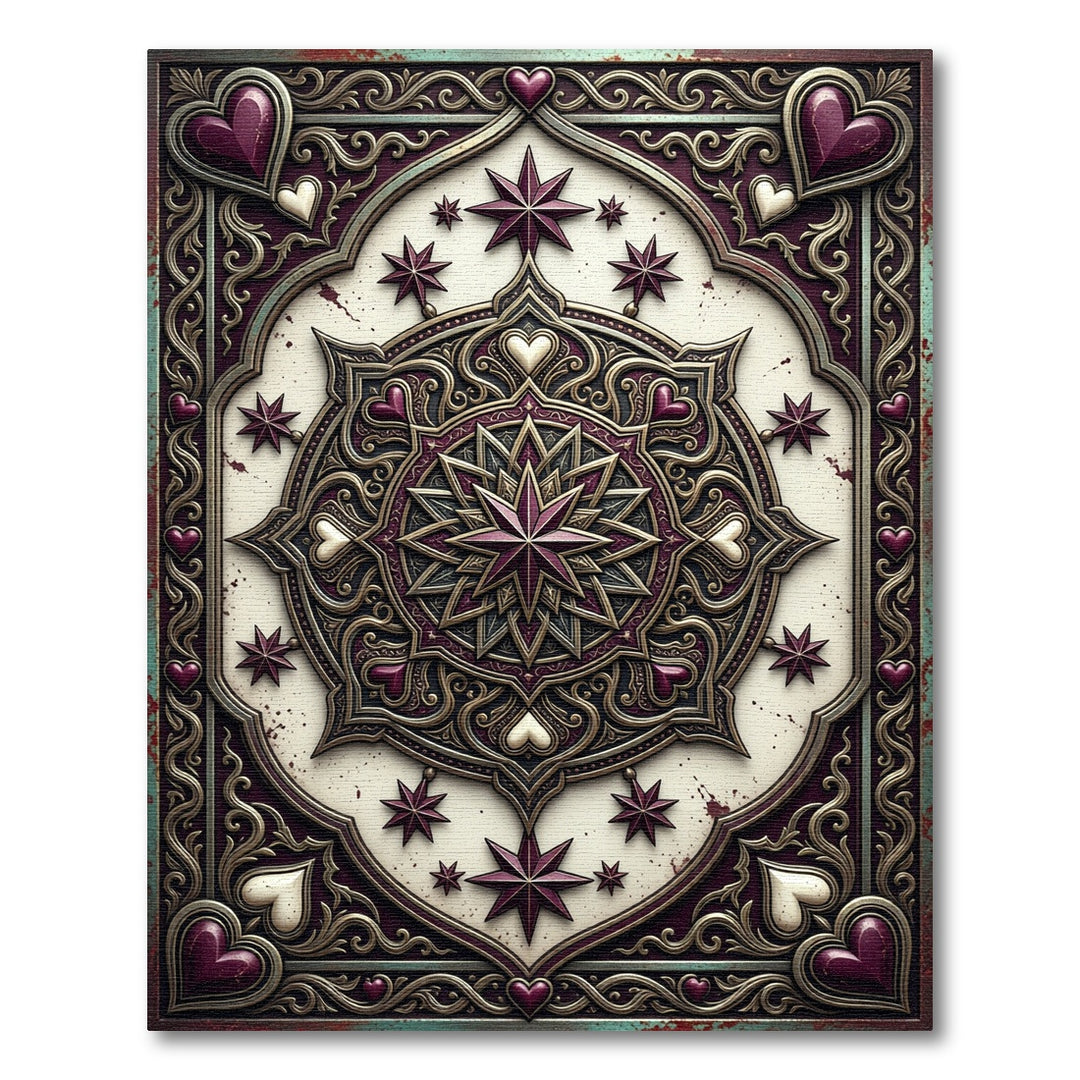 Ornate Heart Star Mandala Rug
