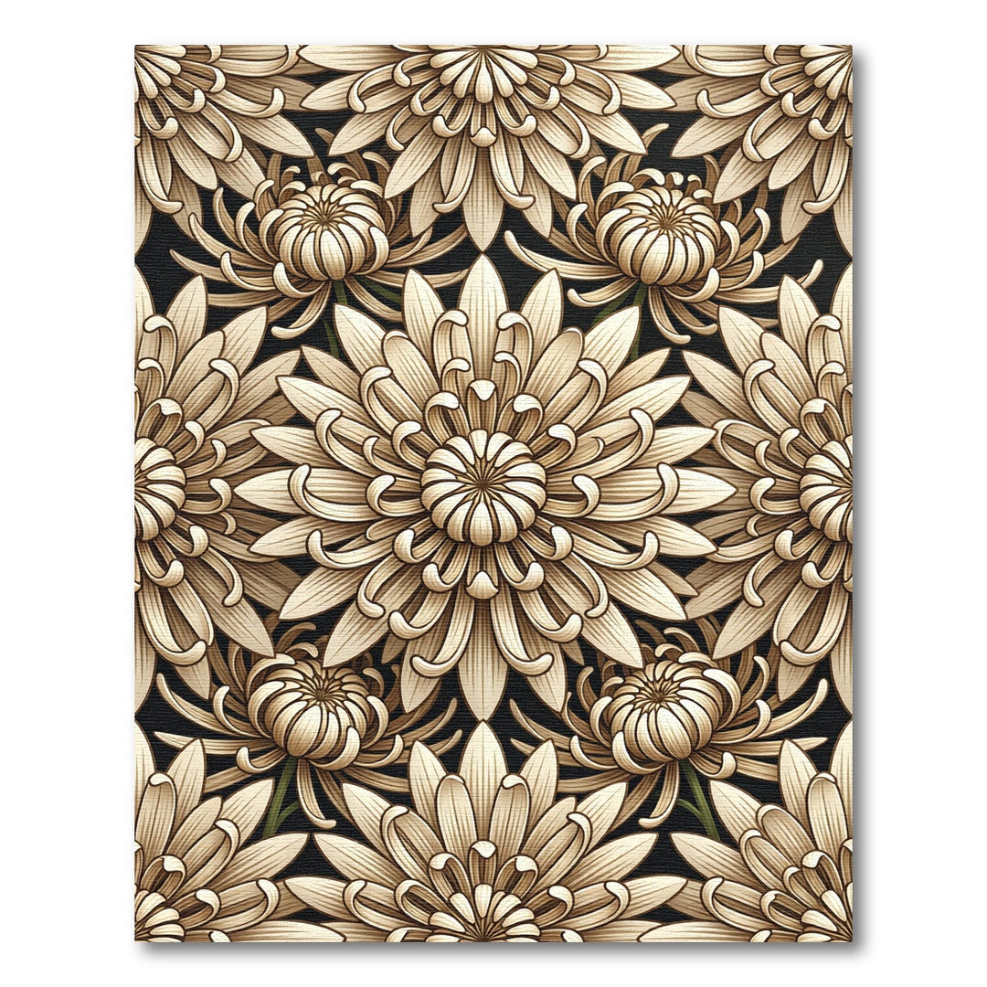 Antique Gold Chrysanthemum Floral Rug
