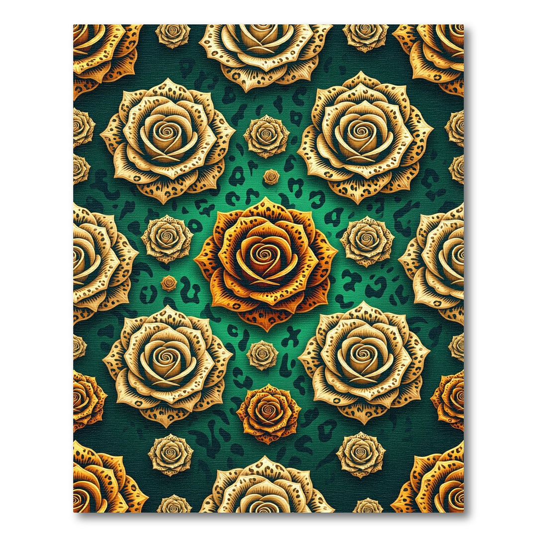 Gold Leopard Rose Floral Rug