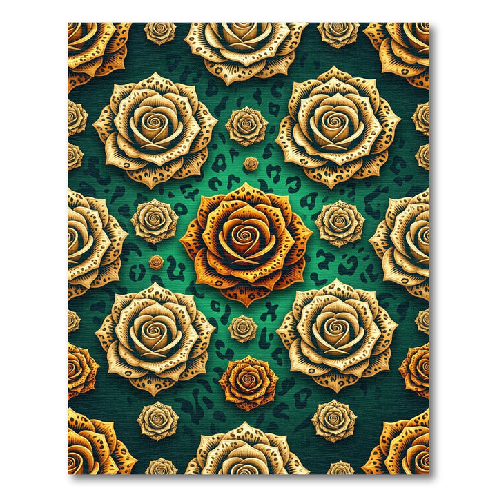 Gold Leopard Rose Floral Rug