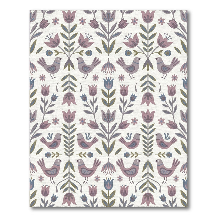 Lavender Garden Birds Folk Art Rug