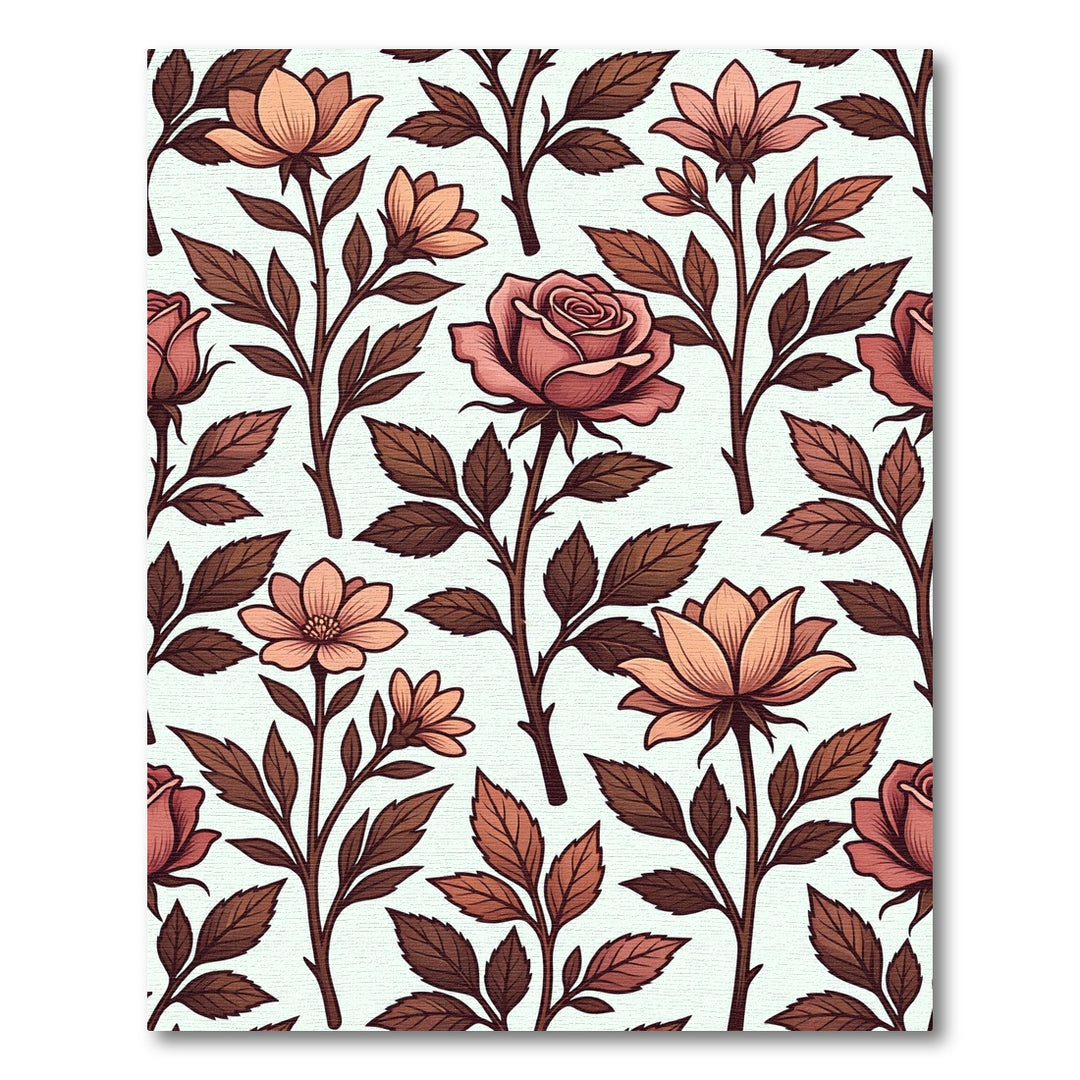 Mauve Rose Floral Branch Botanical Rug