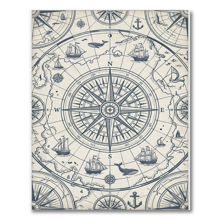 Nautical Compass Ship Whale Map Rug