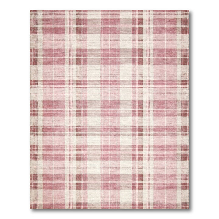 Pink Plaid Washable Area Rug