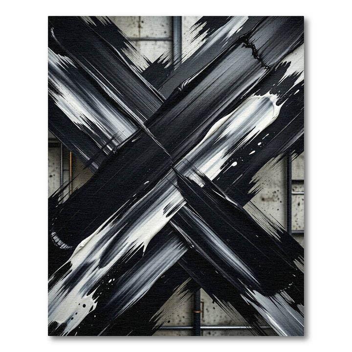 Bold Black Ink Cross Brushstrokes Rug