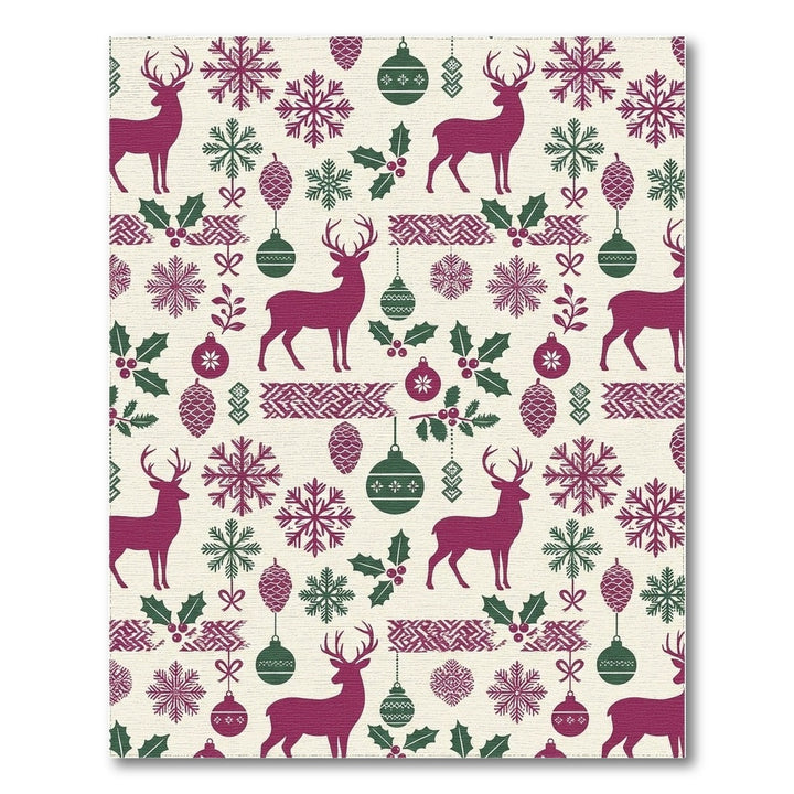 Deep Berry Reindeer Snowflake Holiday Accents Rug