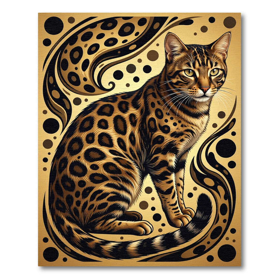 Elegant Bengal Cat Golden Swirl Rug