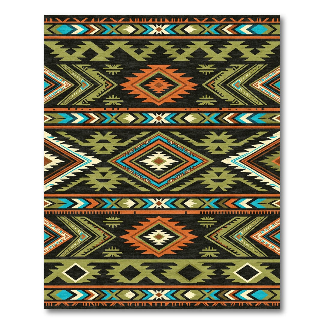 Tribal Orange Green Geometric Rug