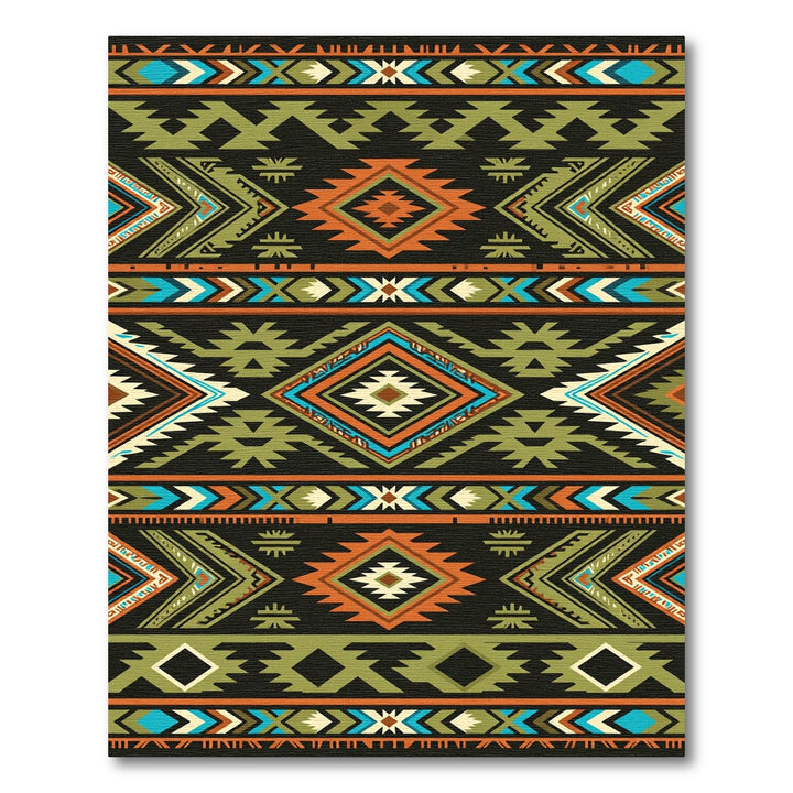 Tribal Orange Green Geometric Rug