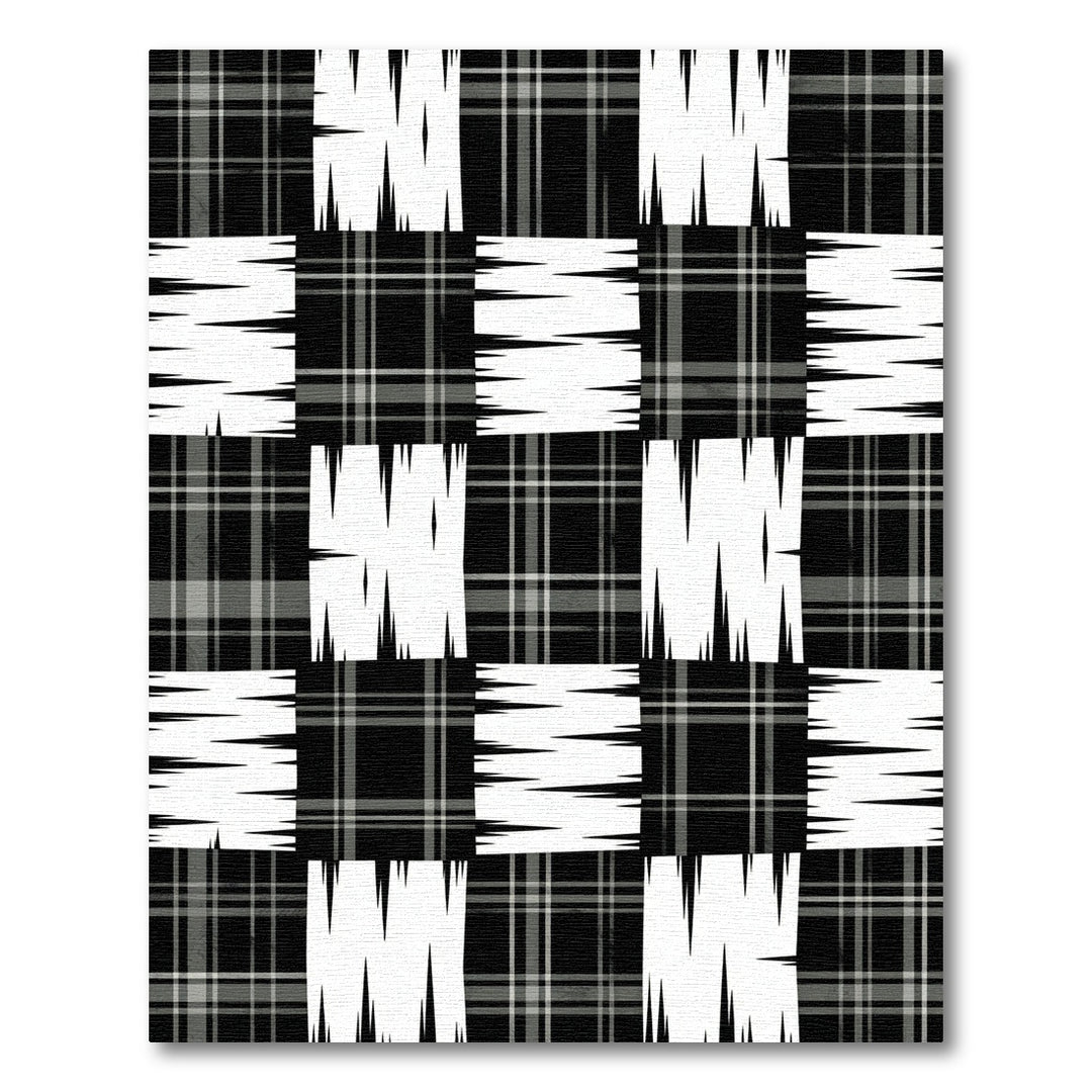 Black White Plaid Patchwork Contemporary Rug