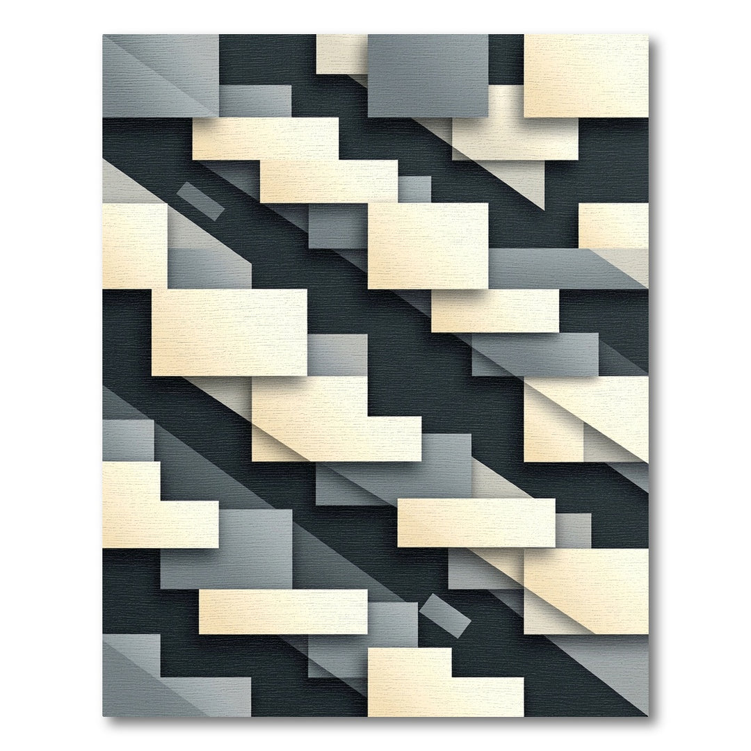 Modern Ivory Gray Geometric Overlap Rug