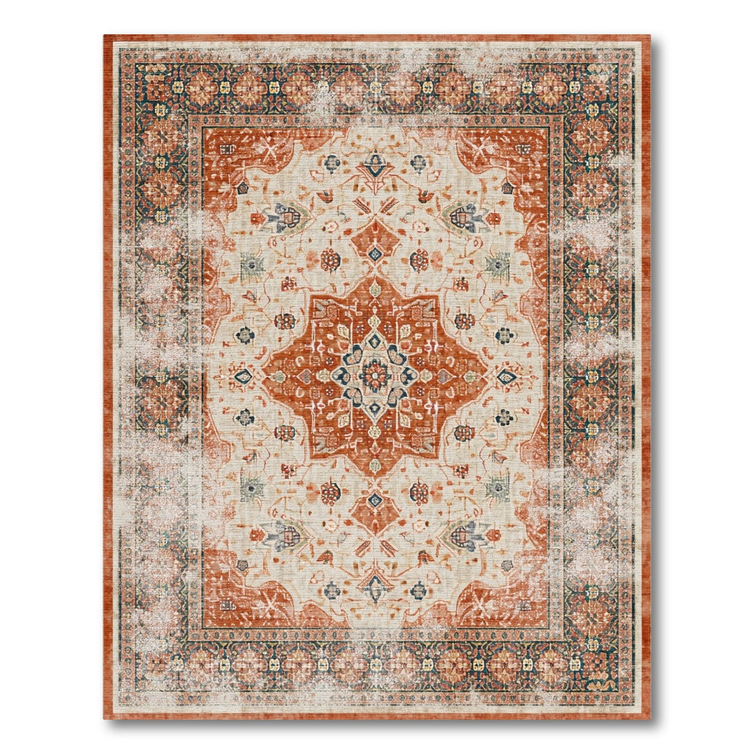 Orange Distressed Persian Medallion Rug