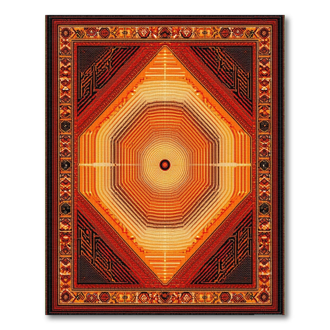 Radiant Orange Geometric Tribal Area Rug