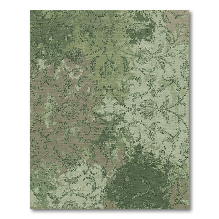Distressed Green Floral Scroll Rug