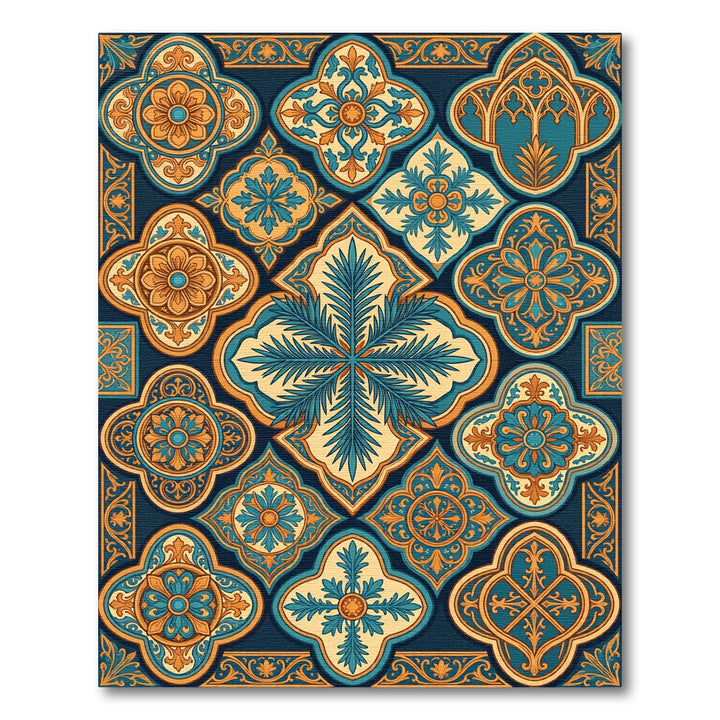 Ornate Teal Gold Arabesque Medallion Rug