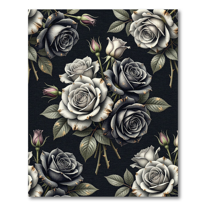 Gray White Sepia Rose Botanical Background Rug