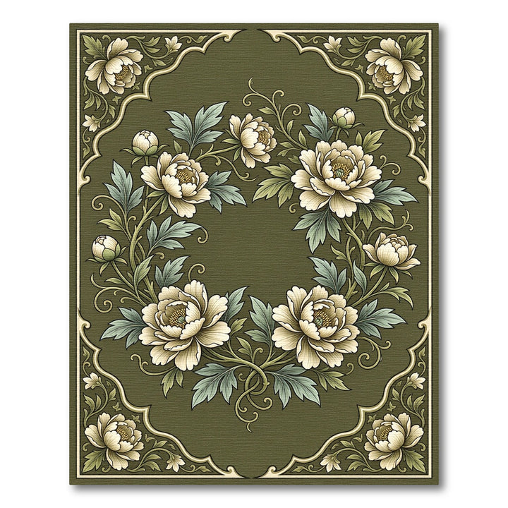 Vintage Cream Peony Floral Border Rug