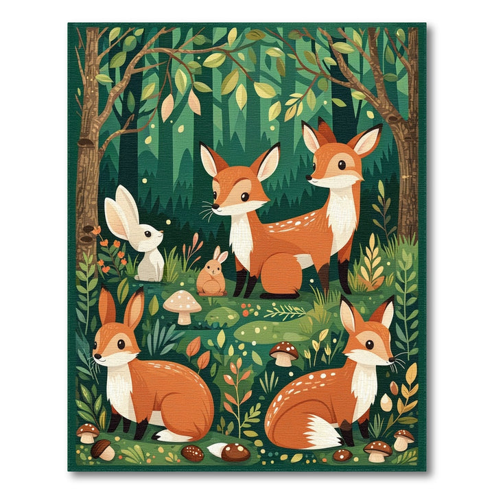 Kids Cartoon Forest Foxes Area Rug