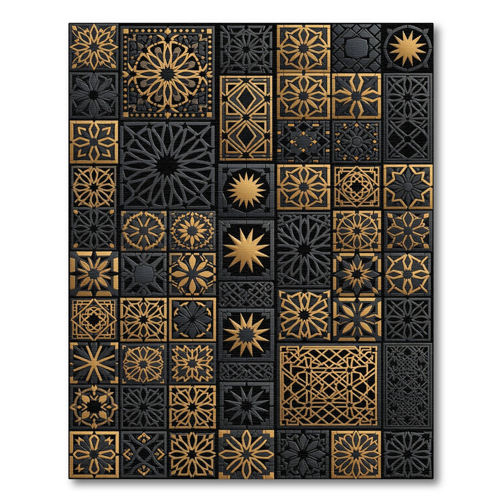 Black Gold Geometric Star Mandala Rug