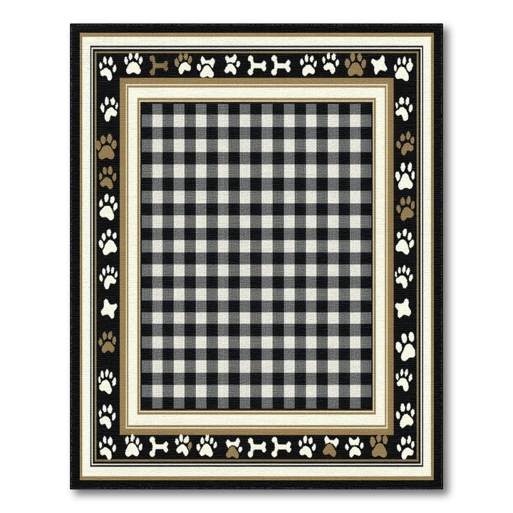 Black White Checkered Paw Print Area Rug