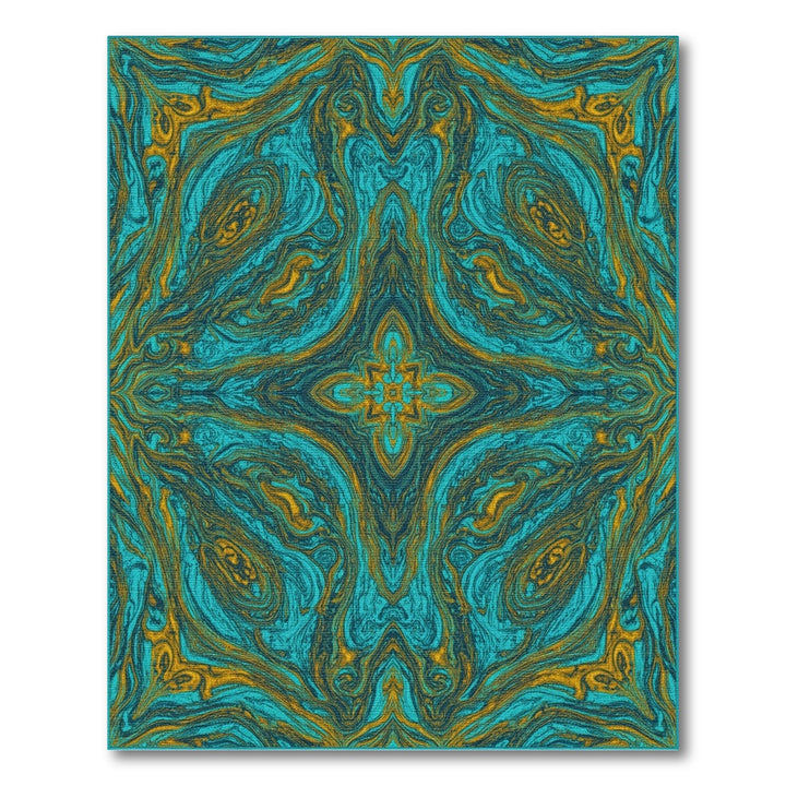 Teal Gold Swirl Abstract Blue and Teal Area Rug