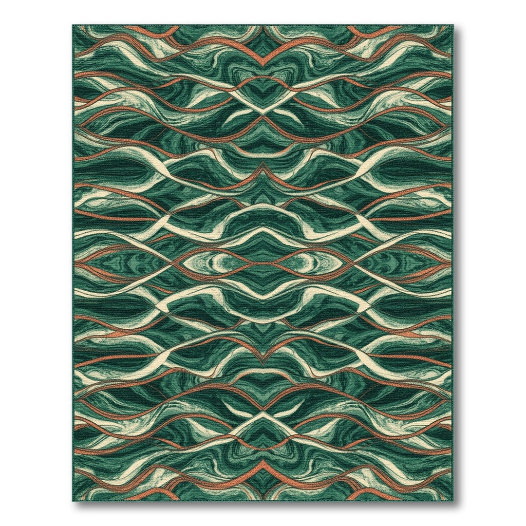 Green Abstract Wave Area Rug