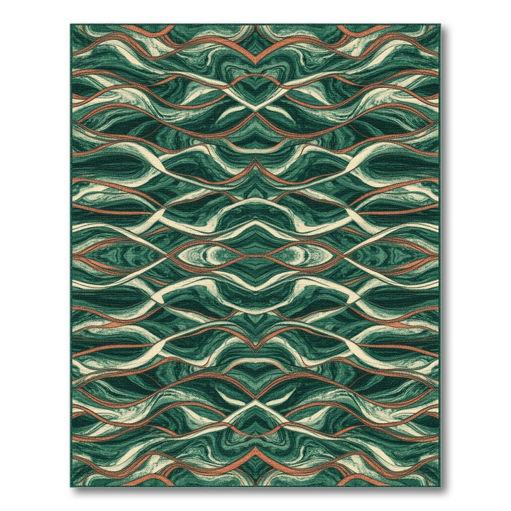 Green Abstract Wave Area Rug