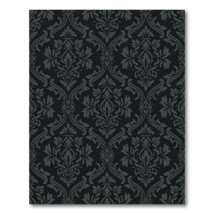 Dark Charcoal Damask Floral Arrangement Rug