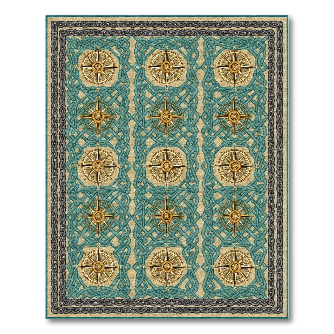 Teal Compass Knot Heritage Area Rug