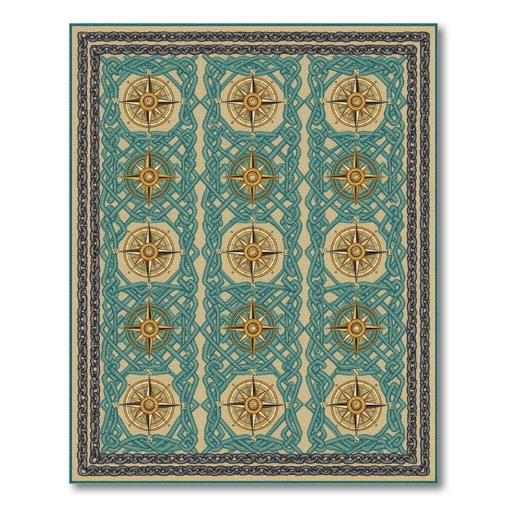Teal Compass Knot Heritage Area Rug