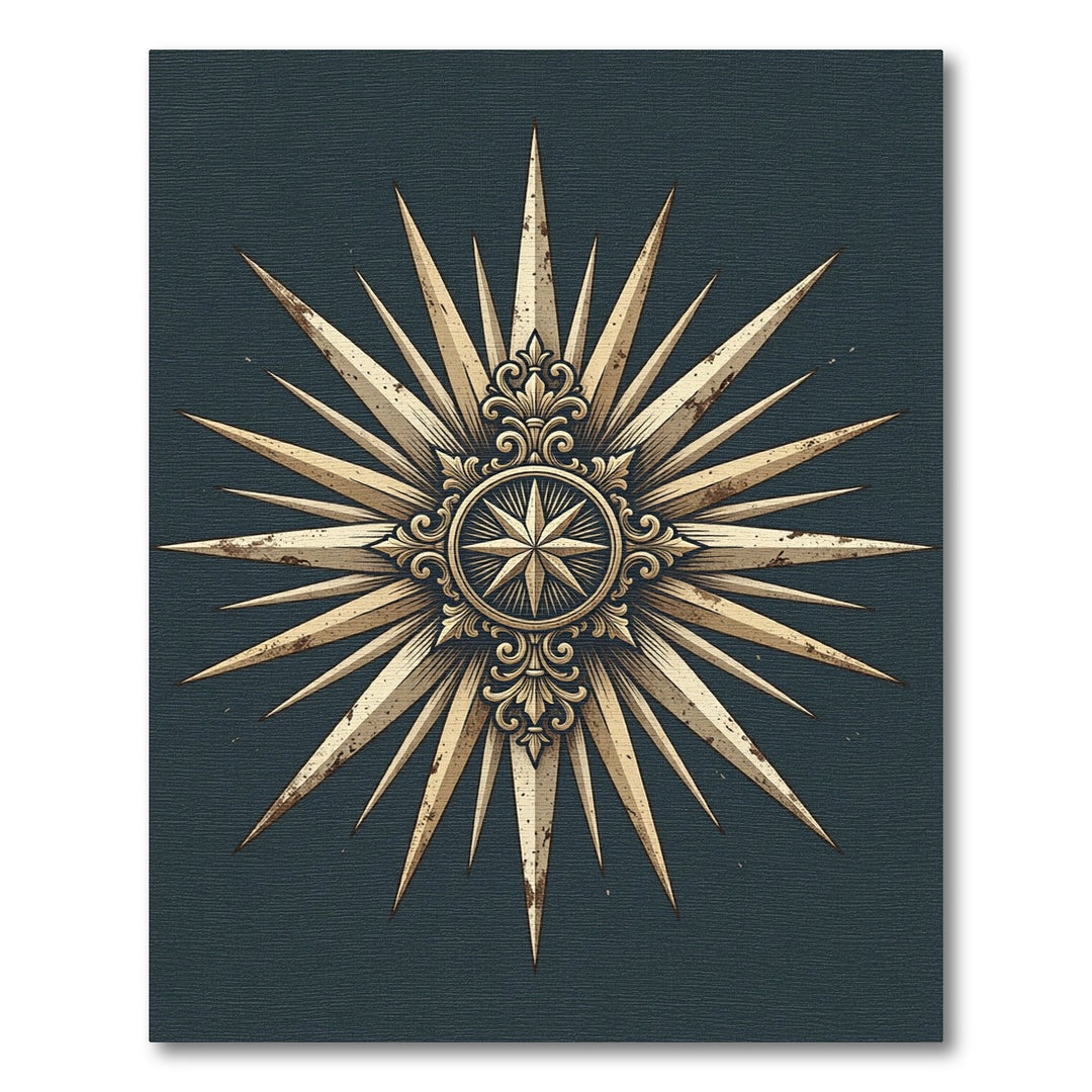 Vintage Sunburst Compass Medallion Rug