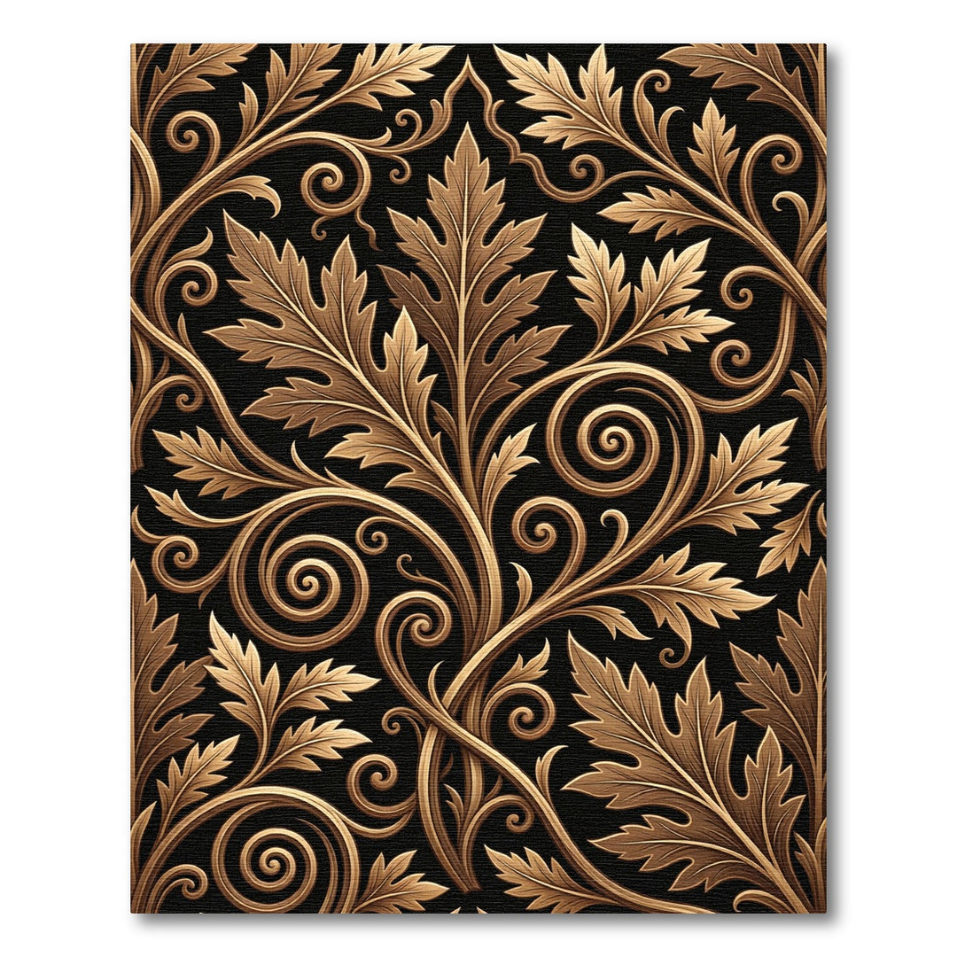 Golden Acanthus Leaf Scrollwork Black Rug