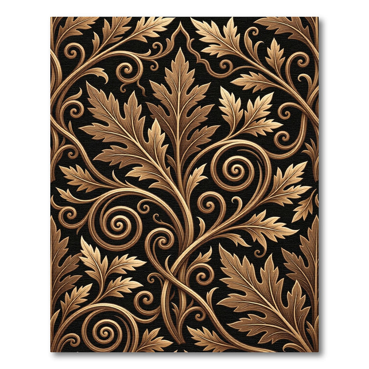 Golden Acanthus Leaf Scrollwork Black Rug