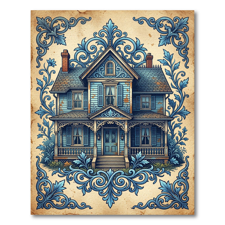 Antique Victorian Blue Floral Home Rug